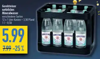 diska Gerolsteiner natürliches Mineralwasser 12 x 1 Liter Kasten Angebot