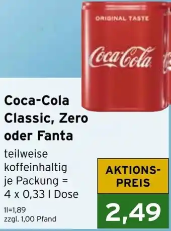 CAP Markt Coca-Cola Classic, Zero oder Fanta 4x0,33 L Dose Angebot