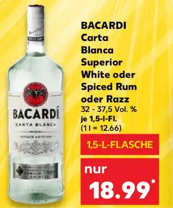 Kaufland BACARDI Carta Blanca Superior White oder Spiced Rum 1,5-L-FLASCHE Angebot