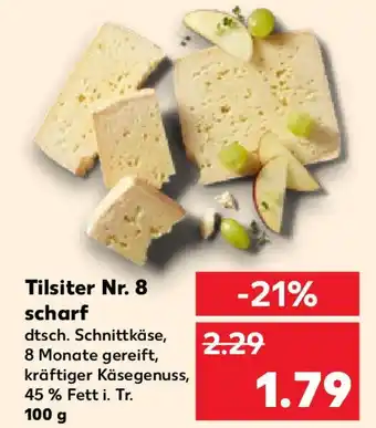 Kaufland Tilsiter Nr. 8 scharf dtsch. Schnittkäse, 8 Monate gereift, kräftiger Käsegenuss, 45 % Fett i. Tr. 100g Angebot