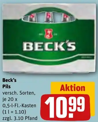 REWE Beck's Pils 20x0,5 L-Fl. Kasten Angebot