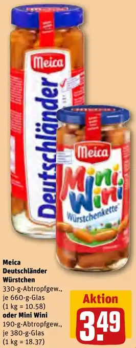 REWE Meica Deutschländer Würstchen 660 g oder Mini Wini 380 g Glas Angebot