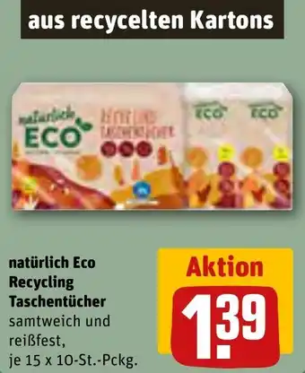 REWE natürlich Eco Recycling Taschentücher 15 x 10-St. Pckg. Angebot