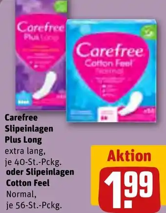 REWE Carefree Slipeinlagen Plus Long 40-St. Pckg. oder Slipeinlagen Cotton Feel Normal 56-St. Pckg. Angebot