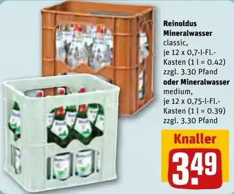 REWE Reinoldus Mineralwasser classic 12x0,7 L oder Mineralwasser medium 12x0,75 L-Fl. Kasten Angebot