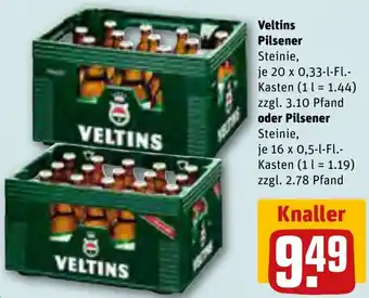 REWE Veltins Pilsener Steinie 20 x 0,33 L oder Pilsener Steinie 16x0,5 L-Fl. Kasten Angebot