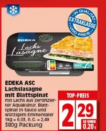 Elli Markt EDEKA ASC Lachslasagne mit Blattspinat 380g Packung Angebot