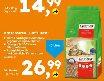 Globus Baumarkt Katzenstreu ,,Cat's Best" 40 Liter Angebot