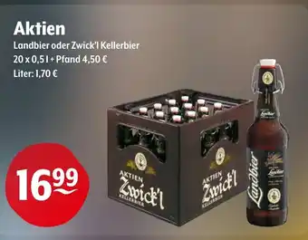 Trink und Spare Aktien Landbier oder Zwick'l Kellerbier 20 x 0,5 L Angebot