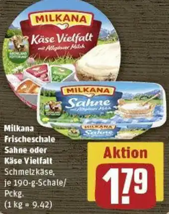 REWE Milkana Frischeschale Sahne oder Schmelzkäse, 190-g-Schale/ Pckg. Angebot