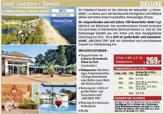 REWE Deluxe Insel Usedom / Bansin 4 Nächte Urlaub, 3 Nächte zahlen! Angebot