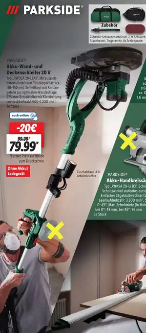 Lidl PARKSIDE Akku-Wand- und Deckenschleifer 20 V Angebot