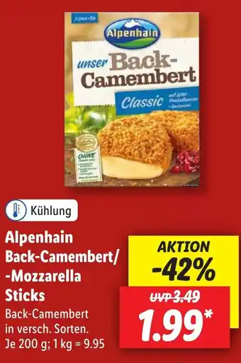 Lidl Alpenhain Back-Camembert/ -Mozzarella Sticks 200 g Angebot