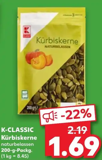 Kaufland K-CLASSIC Kürbiskerne naturbelassen 200-g-Packg. Angebot