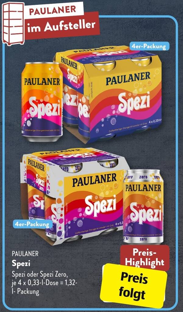 PAULANER Spezi 4x0,33 L Dose Angebot bei Aldi Süd