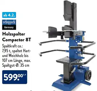 Aldi Süd Scheppach Holzspalter Compactor 8T Angebot