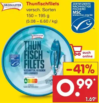 Netto Marken-Discount DREIMASTER Thunfischfilets 150-195 g Angebot