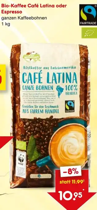 Netto Marken-Discount Bio-Kaffee Café Latina oder Espresso 1 kg Angebot