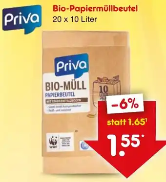 Netto Marken-Discount Priva Bio-Papiermüllbeutel 20 x 10 Liter Angebot