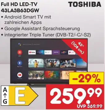 Netto Marken-Discount TOSHIBA Full HD LED-TV 43LA3B63DGW Angebot