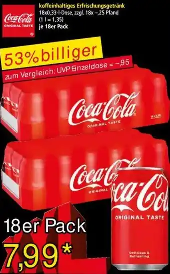 Norma Coca-Cola koffeinhaltiges Erfrischungsgetränk 18x0,33 L Dose Angebot