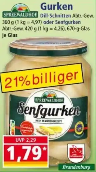 Norma SPREEWALDHOE Gurken 670 g Glas Angebot