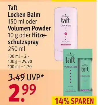 Rossmann Taft locken balm, volumen powder oder hitzeschutzspray Angebot