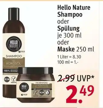 Rossmann Hello nature shampoo, spülung oder maske Angebot