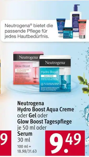 Rossmann Neutrogena hydro boost oder glow boost aqua creme, gel, tagespflege oder serum Angebot