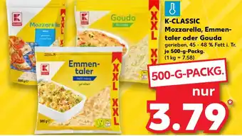 Kaufland K-CLASSIC Mozzarella, Emmen- taler oder Gouda 500-g-Packg. Angebot