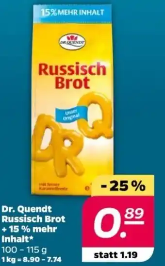 NETTO Dr. Quendt Russisch Brot + 15% mehr Inhalt 100 - 115 g Angebot