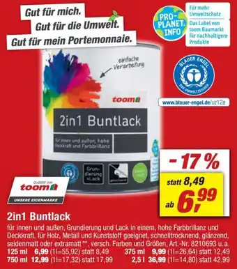 toom Baumarkt 2in1 Buntlack 125 ml Angebot