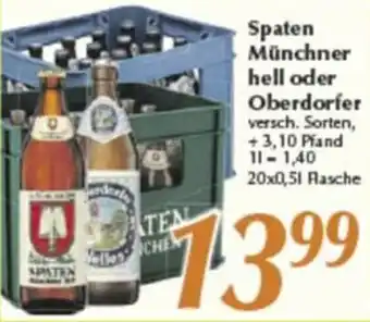 inkoop Spaten Münchner hell oder Oberdorfer 20x0,5 L Flasche Angebot