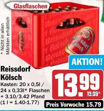 Hit Reissdorf Kölsch 20x0,5/24x0,33 L Flaschen Angebot