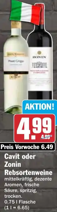 Hit Cavit oder Zonin Rebsortenweine 0,75 L Flasche Angebot