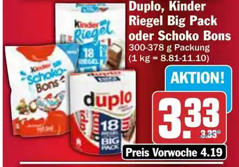 AEZ Duplo, Kinder Riegel Big Pack oder Schoko Bons 300-378 g Packung Angebot