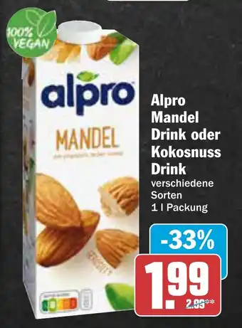 AEZ Alpro Mandel Drink oder Kokosnuss Drink 1 l Packung Angebot