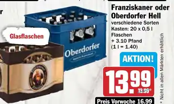 AEZ Franziskaner oder Oberdorfer Hell 20 x 0,5 l Flaschen Angebot