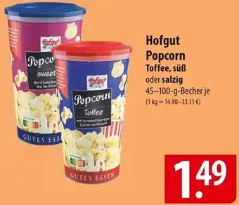 Famila Nord Ost Hofgut Popcorn Toffee, süß oder salzig 45-100 g Becher Angebot