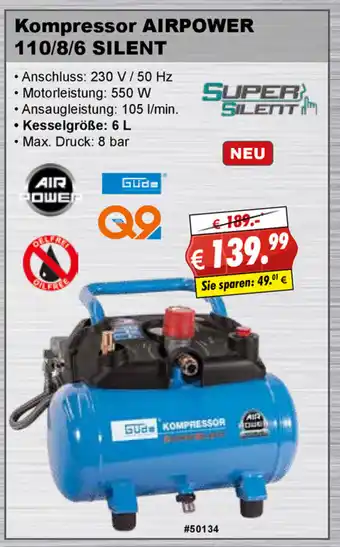 Stabilo Fachmarkt Güde Kompressor Airpower 110/8/6 Silent Angebot