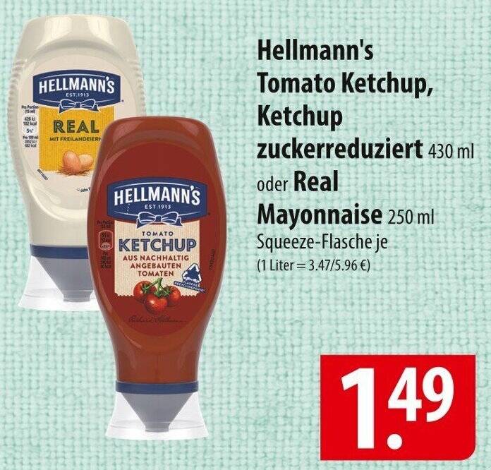 Hellmann's Tomato Ketchup, Ketchup zuckerreduziert 430 ml oder Real