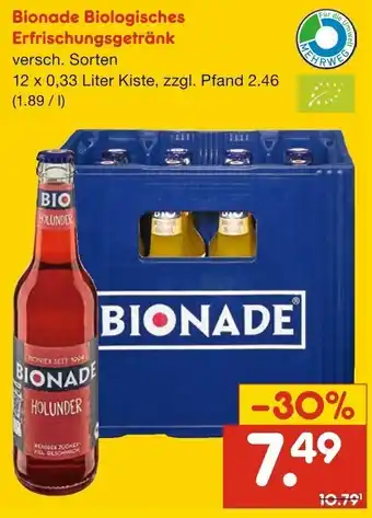 Netto Getränke Discount Bionade Biologisches Erfrischungsgetränk 12 x 0,33 Liter Kiste Angebot