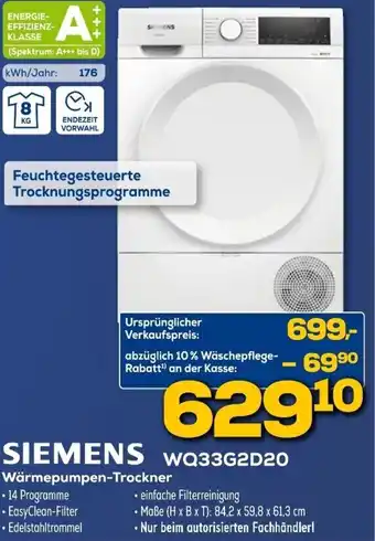 Euronics SIEMENS WQ33G2D20 Wärmepumpen-Trockner Angebot