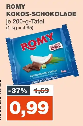 mein real ROMY KOKOS-SCHOKOLADE je 200-g Angebot