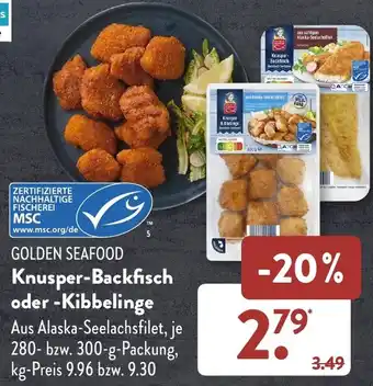 Aldi Süd GOLDEN SEAFOOD Knusper-Backfisch oder Kibbelinge 280-300 g Packung Angebot