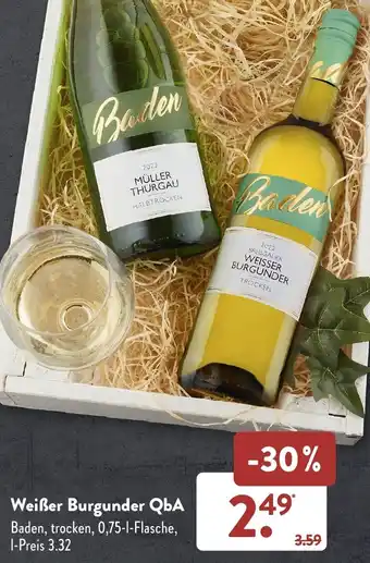 Aldi Süd Weißer Burgunder QbA 0,75 L Flasche Angebot