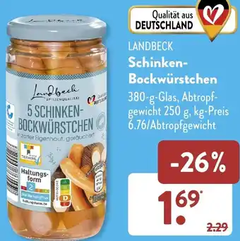 Aldi Süd LANDBECK Schinken Bockwürstchen 380 g Glas Angebot