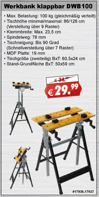 Stabilo Fachmarkt Werkbank klappbar DWB 100 Angebot