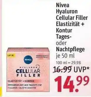 Rossmann Nivea Hyaluron Cellular Filler Elastizität + Kontur Tages- Oder Nachtpflege Angebot