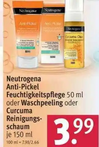 Rossmann Neutrogena Anti-pickel Feuchtigkeitspflege Oder Waschpeeling Oder Curcuma Reinigungsschaum Angebot